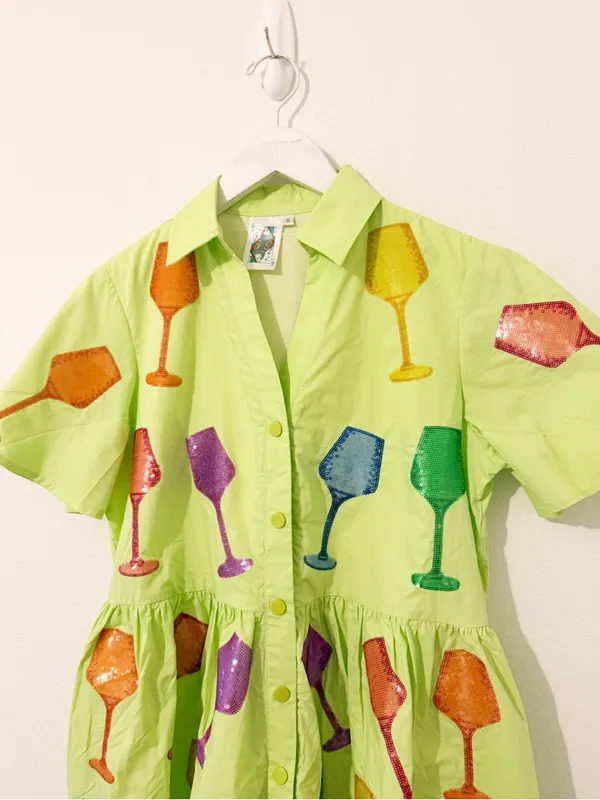 Queen of Sparkles Wine Romper Green Sequin Short Sleeve QOS Size Small S * - Image 3