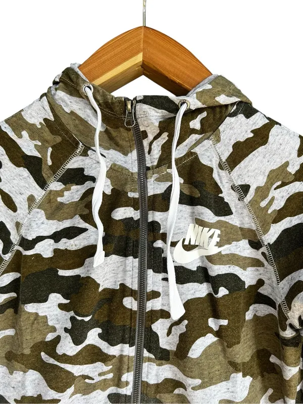 Nike Gym Vintage Camo Full Zip Hoodie Jacket Womens Small Green Black Y2K - Image 3