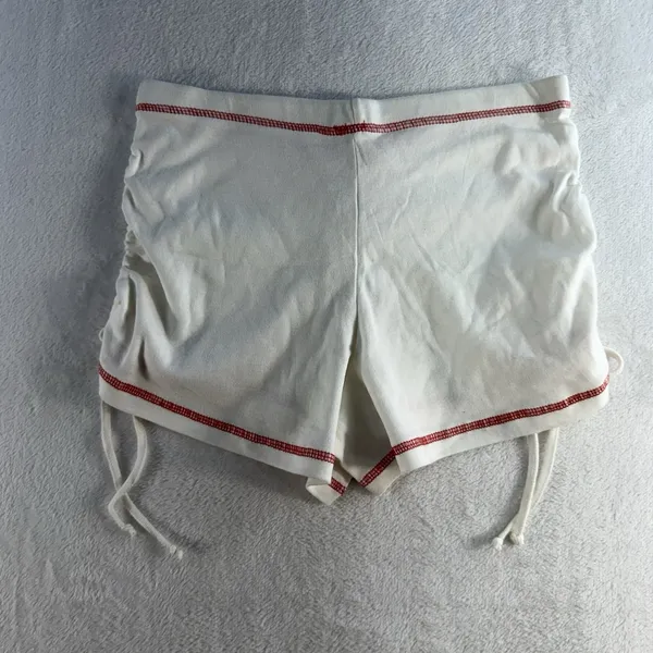 Vintage Y2K M Medium Low Rise Micro Booty Shorts Pull On Ruched Sides‎ Ivory - Image 8