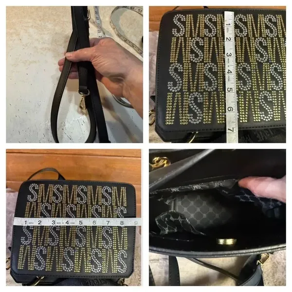 Steve Madden Bevelyn Rhinestone Crystal Logo Crossbody/Tote Black/Gold/Silver - Image 8