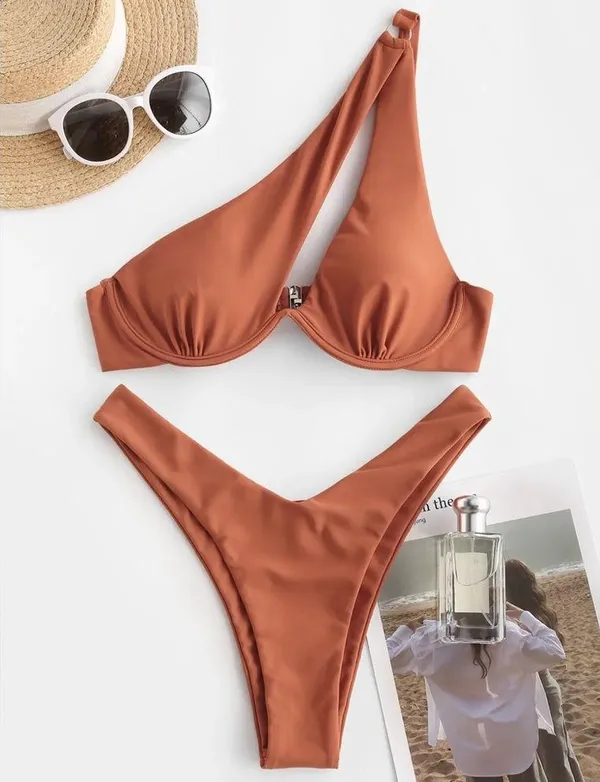 ZAFUL One Shoulder Underwire Cutout High Cut Bikini - Image 2