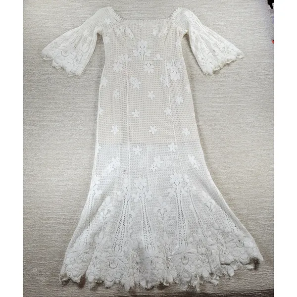 The Room Lace Dress Juniors L Ivory Off Shoulder Bell Sleeve Bridal Graduation - Image 5