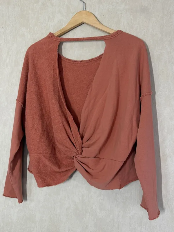 aerie Women’s Weekend Pretty Back Sweatshirt Longsleeve in Clay S - Image 6