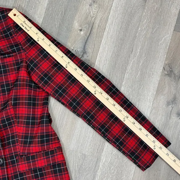 BeFree Tartan Plaid Double Breasted Tie Waist Trench‎ Overcoat Red XS - Image 14