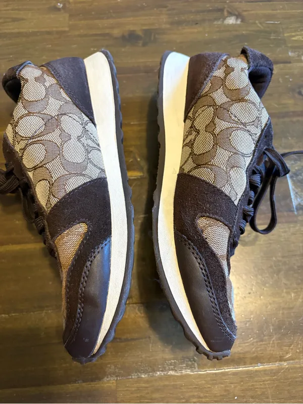 Coach Mason Jacquard Sneakers Suede Signature Monogram CC Canvas Brown Tan - Image 5