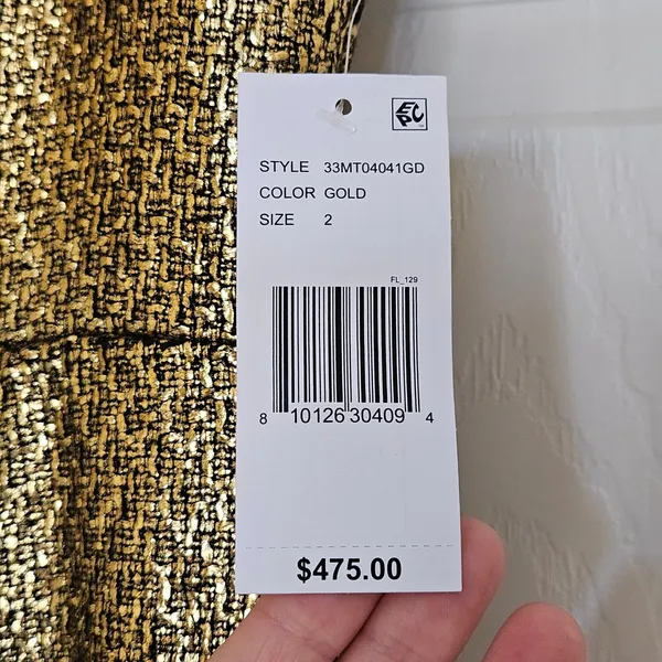 Mestiza New York Jody Metallic Gold Tweed‎ Square Neck Flutter Hem Midi Dress 2 - Image 6