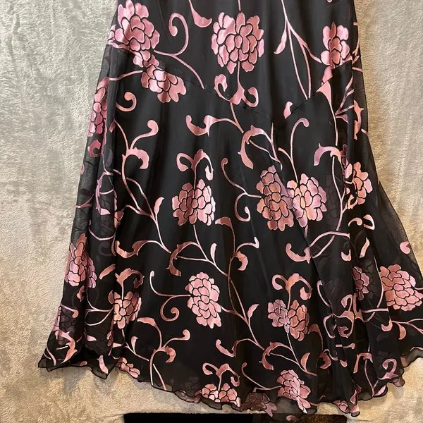 Vintage Y2K Black‎ Pink Floral Ruffle Hem Dress Cottagecore Coquette Sz 14 - Image 8