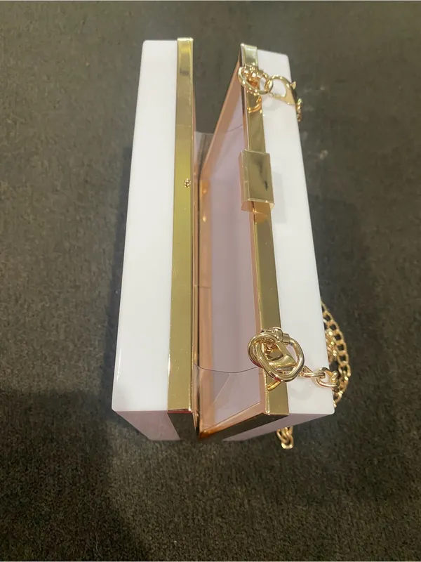 White Acrylic Box Clutch with Gold Chain - Image 5