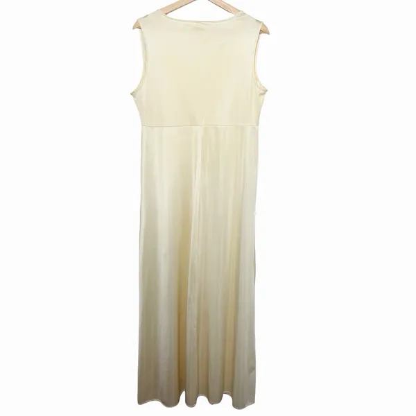 VTG Pembrooke Nightgown Womens L Ivory Nylon Maxi Dress Deep V Neck 70s 80s - Image 3