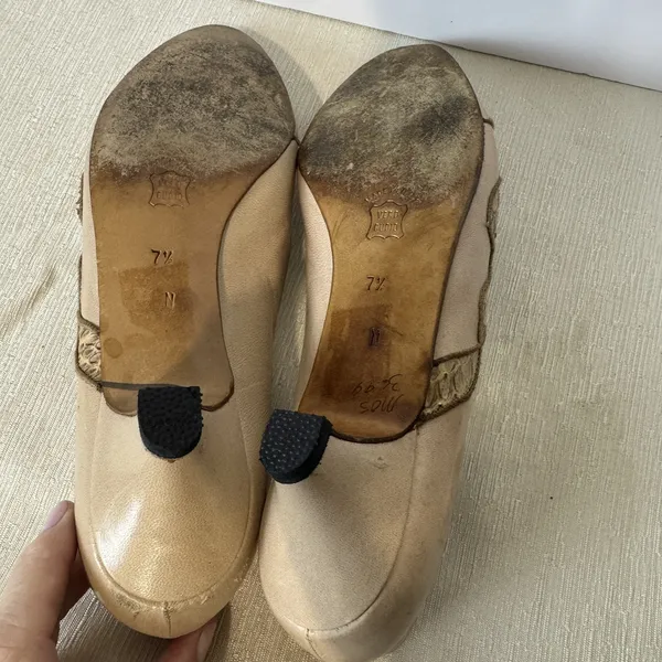 Bally Vintage Pumps Cream Leather Womens Shoes Size 7.5N Italy Snakeskin‎ Blush - Image 6