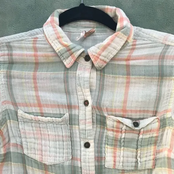 Free People Plaid Cotton Crop Shirt‎ - Image 3