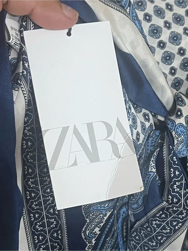 Zara Paisley Scarf Print Tie Back Handkerchief Cami Top Blue White XS-S NWT - Image 9