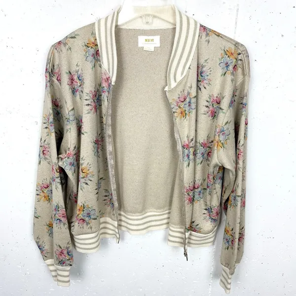 Anthropologie Maeve Lurex Floral Print Metallic Knit Bomber Jacket Size Small - Image 10