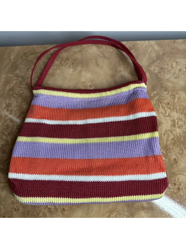 The Sak Original Striped Knit Shoulder Bag Red Orange Purple Y2K Boho Purse - Image 2