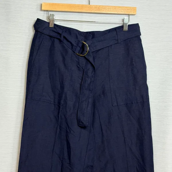 Ann Taylor Navy Blue Linen Blend Wide Leg Belted Trousers Pants 826676 Sz 4 NEW - Image 5