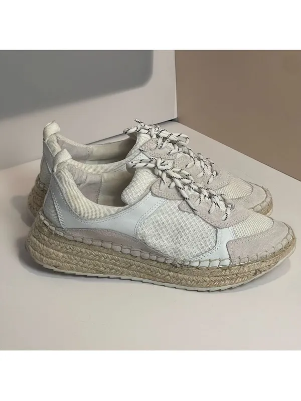 Marc Fisher Janette White Espadrille Platform Sneakers Suede Mesh Summer 7.5 - Image 5