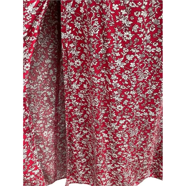 Cottagecore Boho Off Shoulder smocked Floral Maxi Dress Beach Slit Red white M/L - Image 7