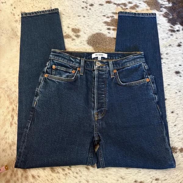 RE/DONE‎ High Rise Ankle Crop Jeans In Dark Rinse Size 26 - Image 2