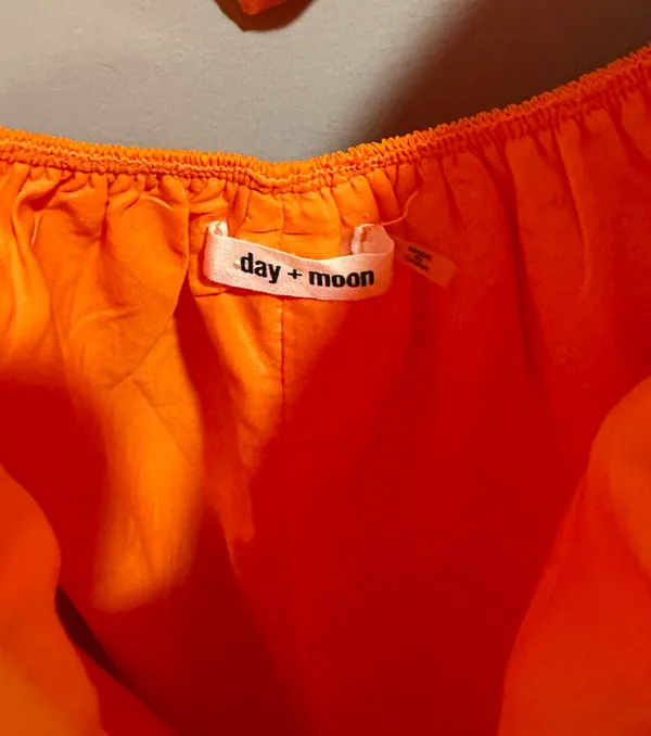 Day + Moon Ruffle Sleeve Tie Back Poplin Mini Dress Orange - Image 8