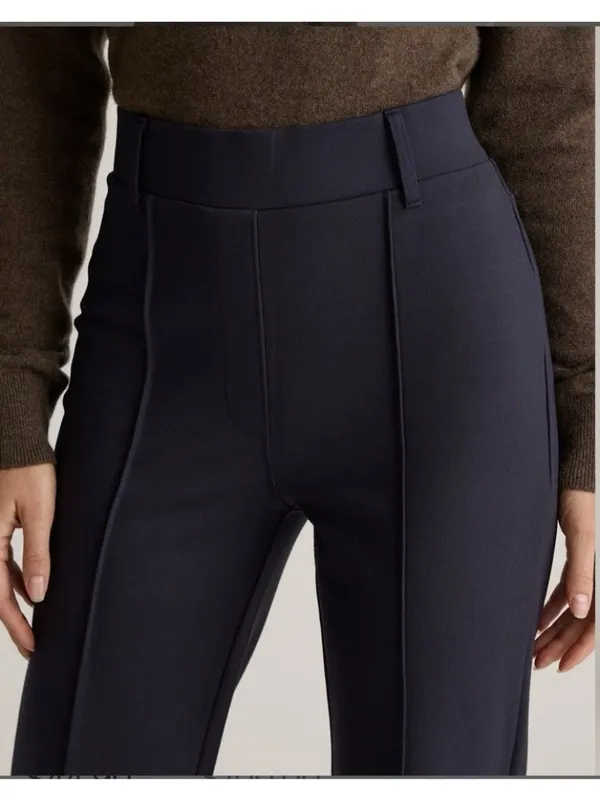 Quince Ultra Stretch Ponte Flare Leg Pants Pull On Navy Blue Womens Size M - Image 4
