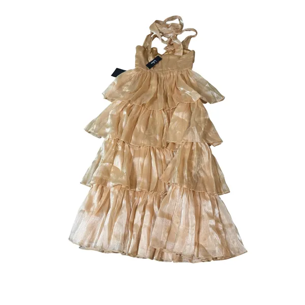 NWT Lulus Small Gold Radiant Arrival‎ Shiny Gold Organza Tiered Tie-Strap Maxi - Image 9