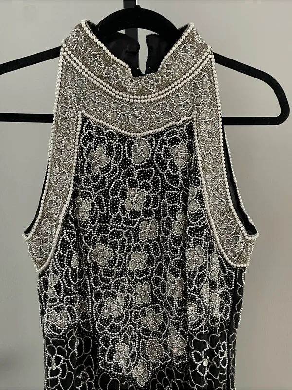 Adrianna Papell Vintage 100% Silk Beaded High Neck Maxi Dress Size 14 - Image 2
