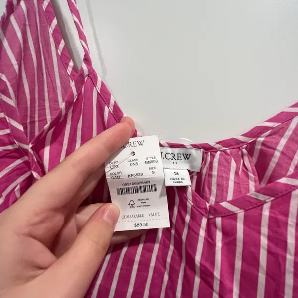NWT J. Crew Bright Pink Gingham and Stripes Cover Up Summer Dress - Size Small - Image 7