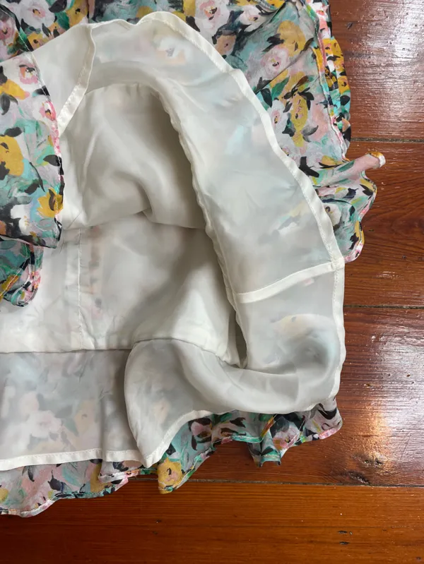 Amur Elyse 100% Silk Chiffon Romantic Ruffle Floral Mini Dress Sz 4 🧡🎀 - Image 14