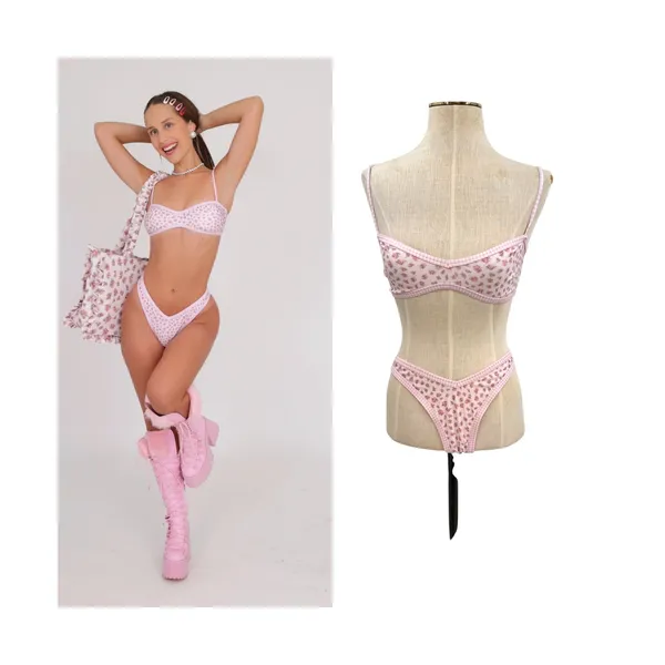 Strawberry Milk Mob Ginger‎ Bread Bikini Set Floral Gingham Pink Size Small - Image 2
