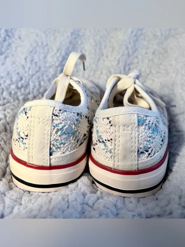 Boho Crochet Lace Mesh Low Top Sneakers - Multicolor Woven Summer Trainers Sz 7. - Image 4
