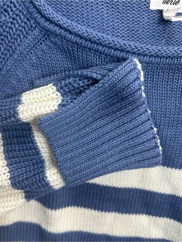 Aerie Women’s M Blue White Striped Knit Sweater Coastal Nautical NWT - Image 9