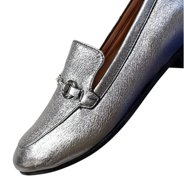 Like New Johnston & Murphy Leather Ali Bit Loafers Silver Size 9.5 Retail $158 - Image 7