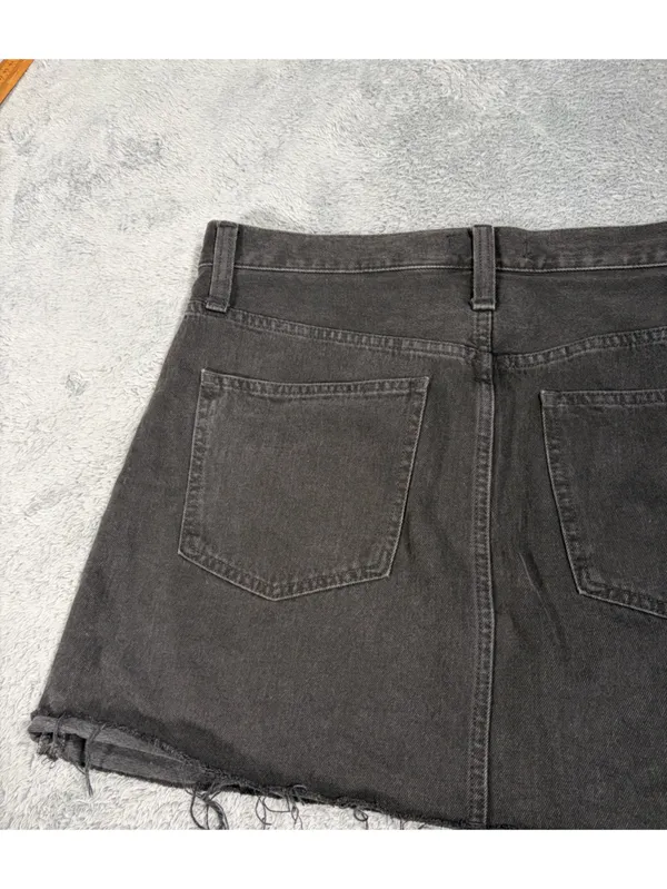 Madewell Black rigid denim a-line Button-Front Jean Mini Skirt 30 - Image 9