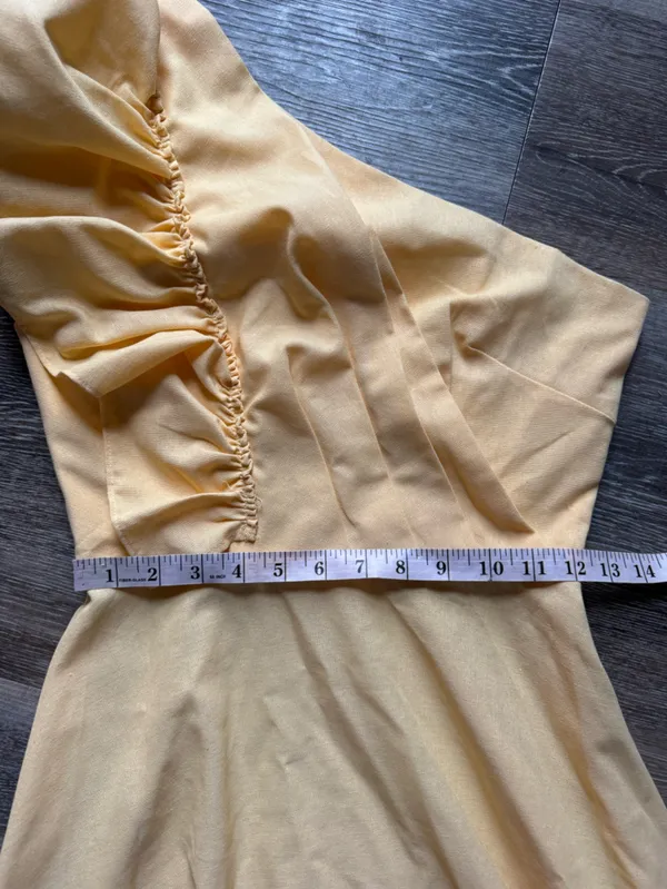 Showpo. DIXIE MIDI DRESS Linen Look One Shoulder Ruffle Dress In Lemon 4 - Image 7