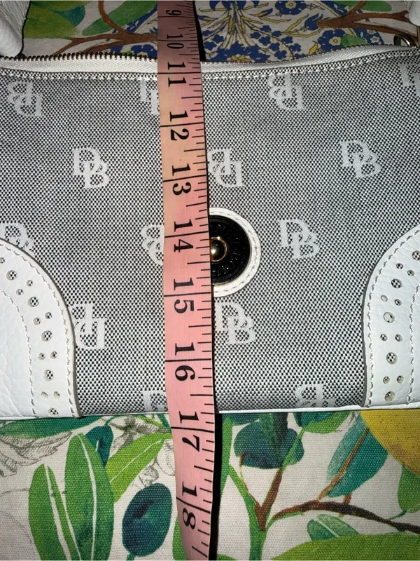Dooney & Bourke Gray and White Logo Jacquard Tassel Shoulder Bag - Image 10