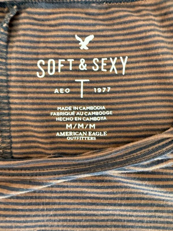 American Eagle Soft & Sexy Striped Tunic Size M Brown - Image 2