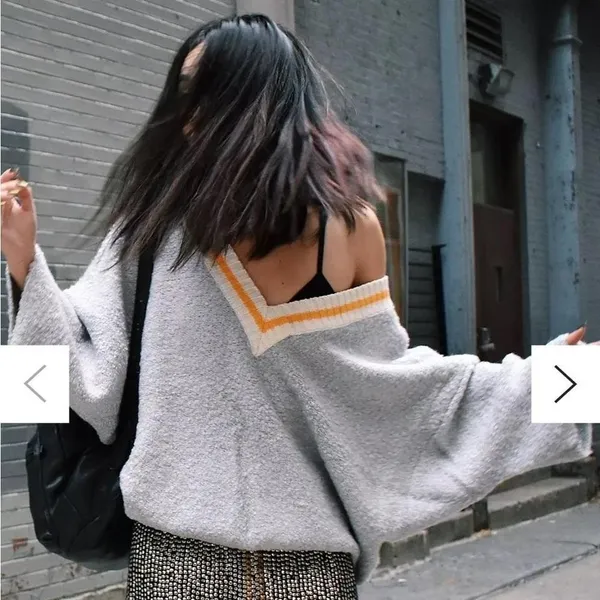 URBAN OUTFITTERS | Gray Yellow Wool Blend Alex Cozy Textured Dolman Sweater,‎ S - Image 2