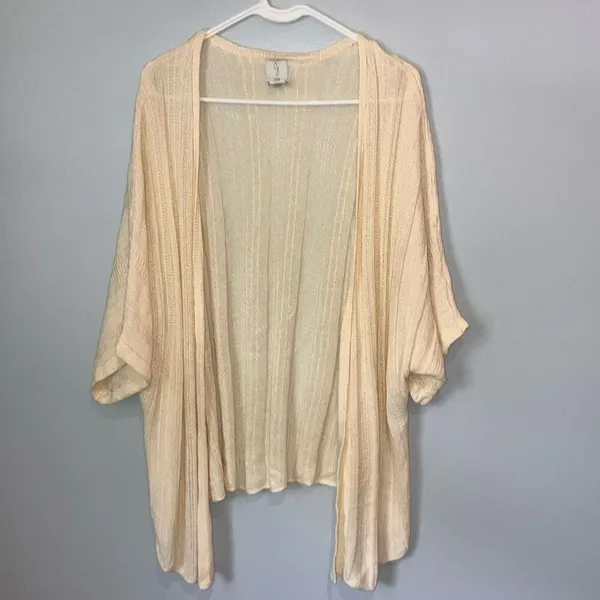 Joie Linen Blend Cream Short Sleeve Open Knit Flowy Cardigan Large Boho #800 - Image 2