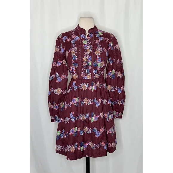 BY ANTHROPOLOGIE Mini Tunic Long Sleeve Dress Floral‎ Lace Trims Purple X-Small - Image 2