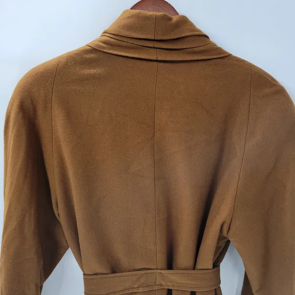 Vintage J. Hilary Wool Coat Womens 4 Belted Camel Brown Long Trench Made in USA - Image 13