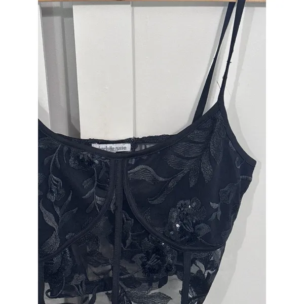 Charlotte Russe Black Floral Embroidered Mesh Corset Crop Top Sequin Bustier S - Image 3