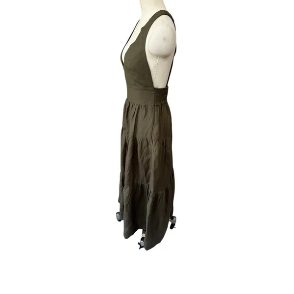 Shona Joy Linen Juliana Plunged Cross Back Midi Dress‎ In Forest size 4 - Image 5