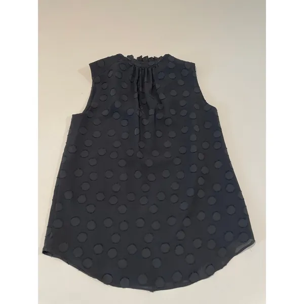 Ann Taylor Top Black Ruffle Neck Sleeveless Polka Dot Inlay Size XS - Image 7