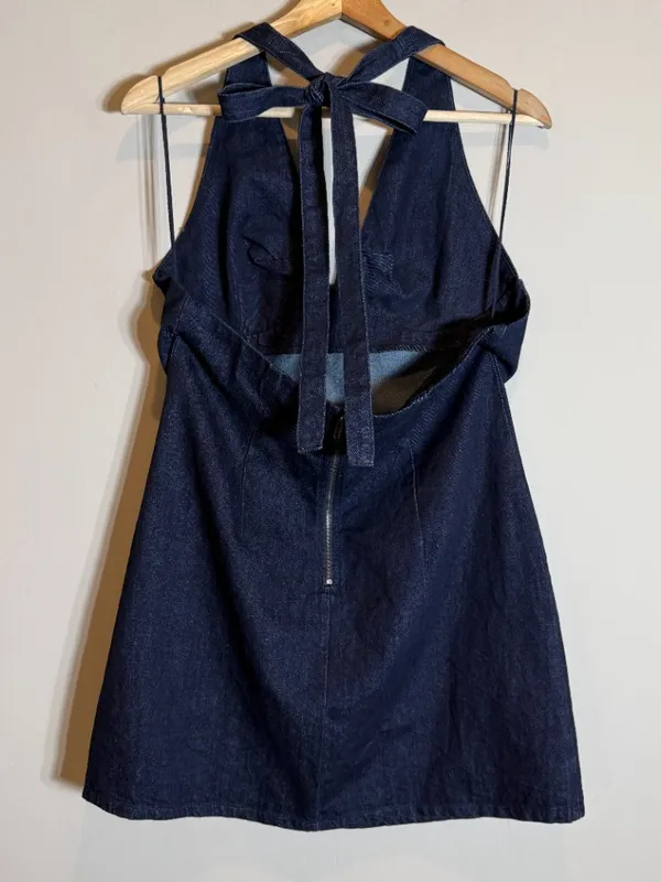 Free People Trevi Denim Mini Dress Women's Large Rinse Halter Backless Festival - Image 10