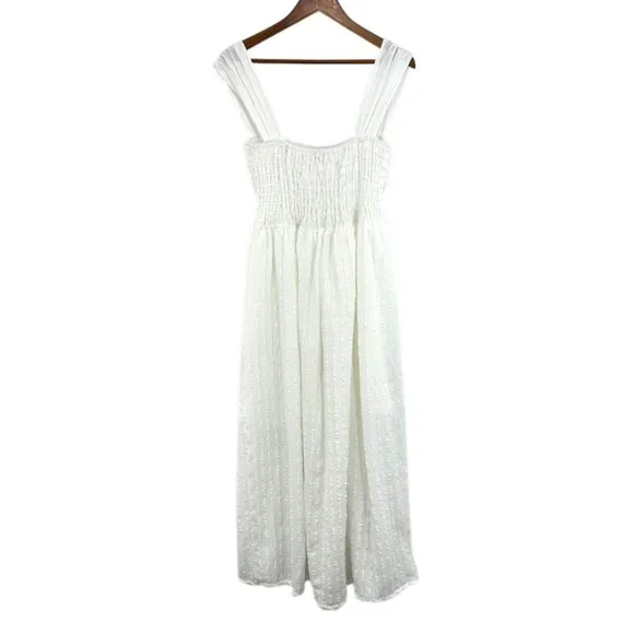 Max‎ Studio London White Midi Dress Women's L Textured Smocked Sundress Resort - Image 3
