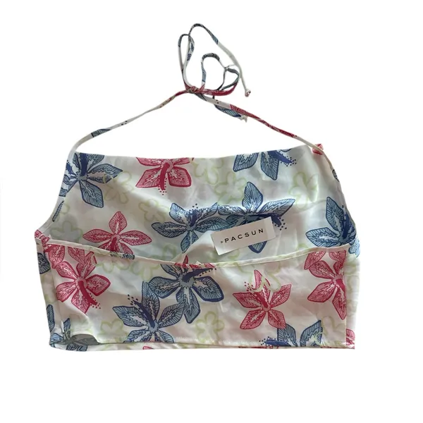 New Pacsun‎ LA Hearts White Pink Blue Floral Halter Tank Top Size Medium - Image 5