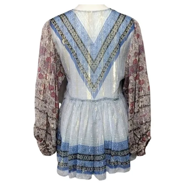 Free People $128 Aliyah Tunic Blouse Top S geometric print floral balloon sleeve - Image 5