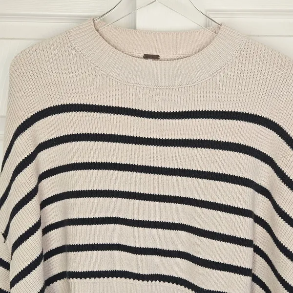 Free People Easy Street Striped Crop Sweater Cream‎ Black Knit Womens Small - Image 6