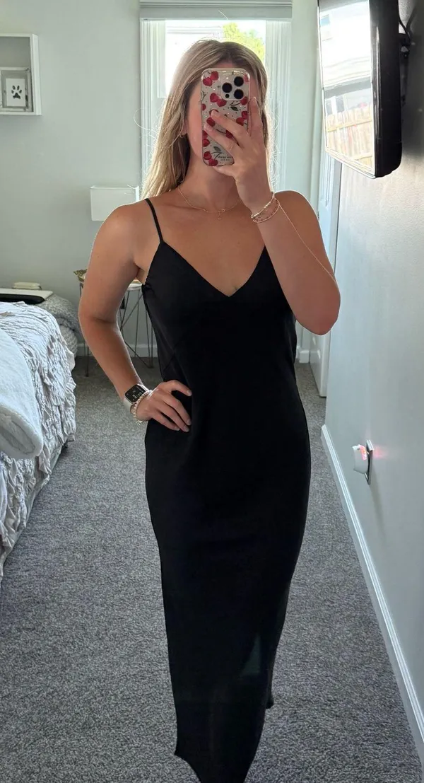 Black satin midi dress - Image 2