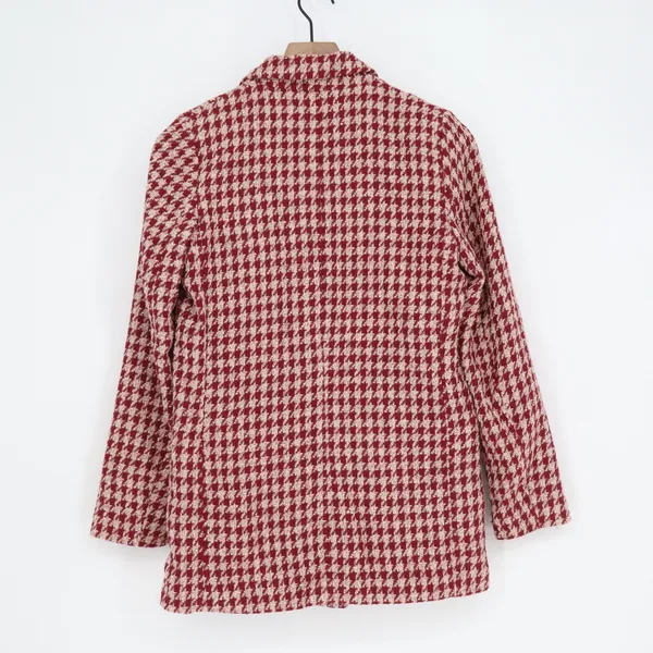 HM Womens Red Cream Houndstooth Double Breasted Blazer Jacket Size 2 - Image 4